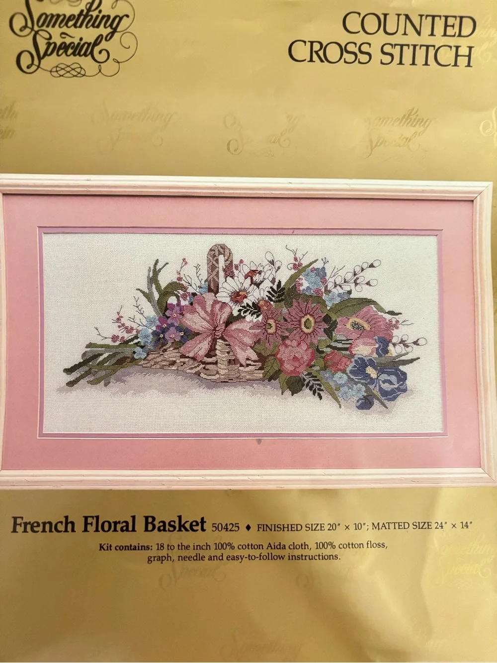 French Floral Basket Counted Cross Stitch Kit - Pink